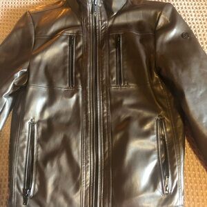 Men's very dark brown Faux Leather Zip-Front Jacket